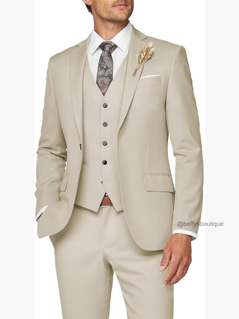 Slim Fit 3-Piece Suit Set, Polyester Viscose Blend, Formal Business Wedding Prom